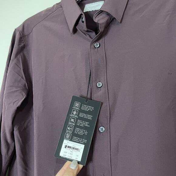 NEW 7 Diamonds 4 way stretch long sleeve button down men shirt purple Small - Picture 2 of 7